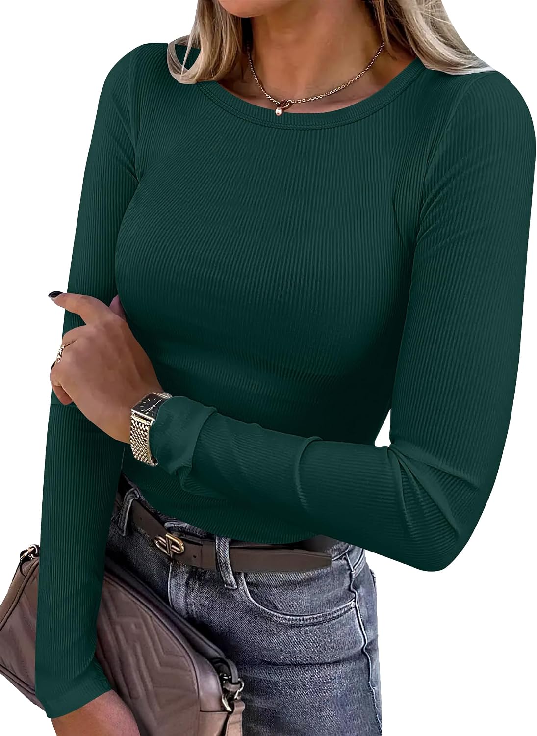 Glow Unbound Women Long Sleeve Shirts Ribbed Fitted Tops