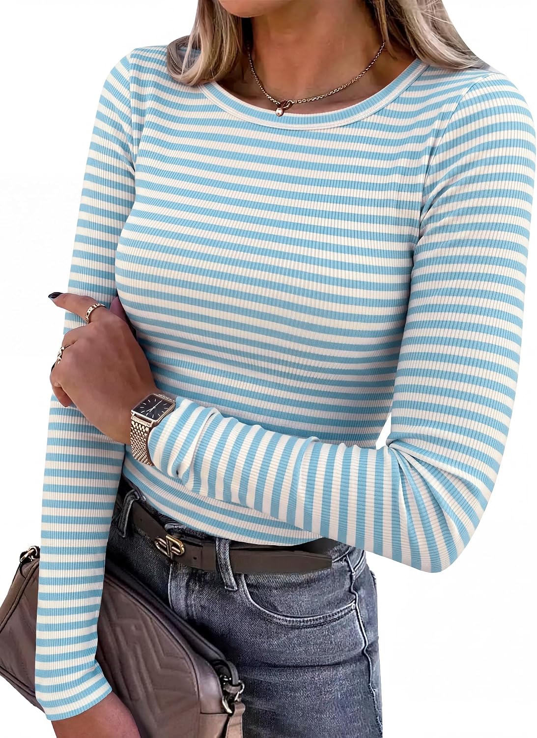 Glow Unbound Women Long Sleeve Shirts Ribbed Fitted Tops