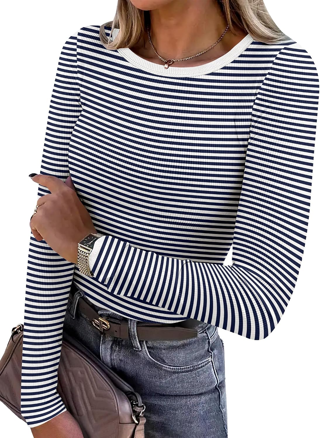 Glow Unbound Women Long Sleeve Shirts Ribbed Fitted Tops