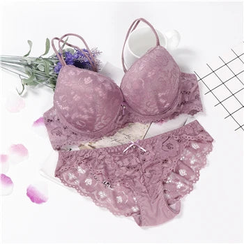 Glow Unbound LLC floral lace push-up bra and panty set