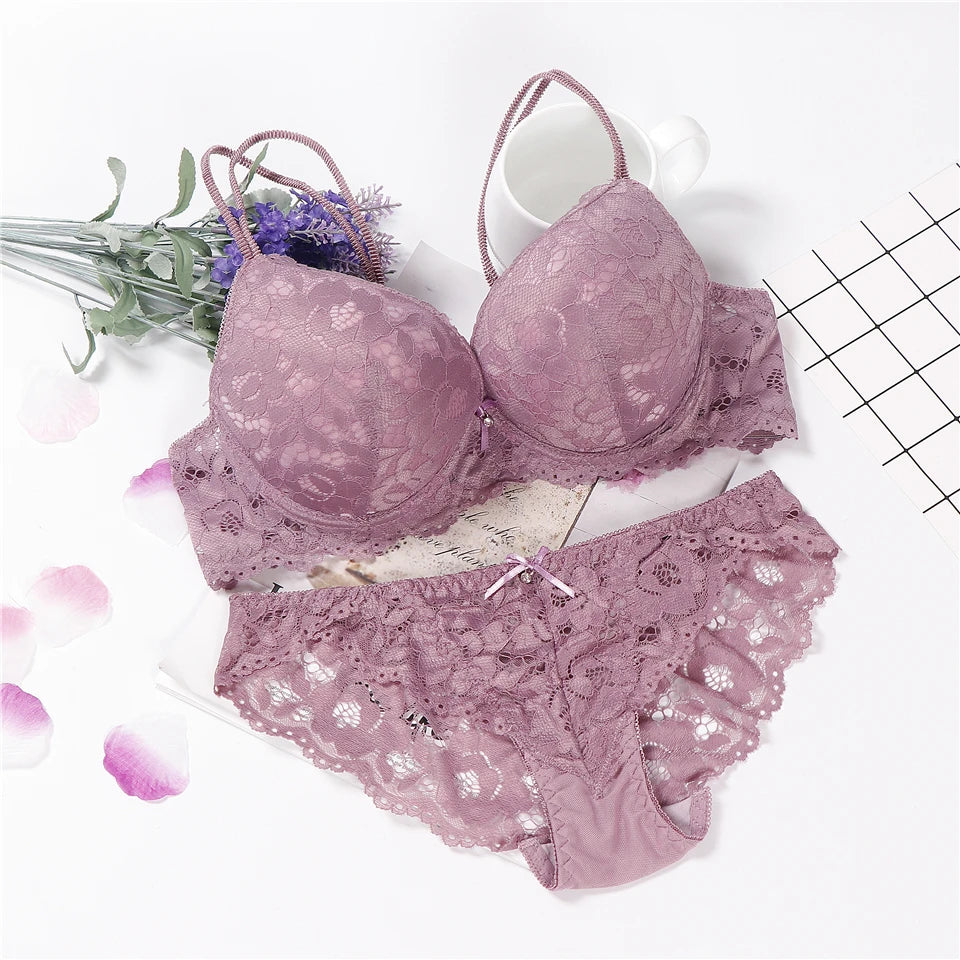 Glow Unbound LLC floral lace push-up bra and panty set