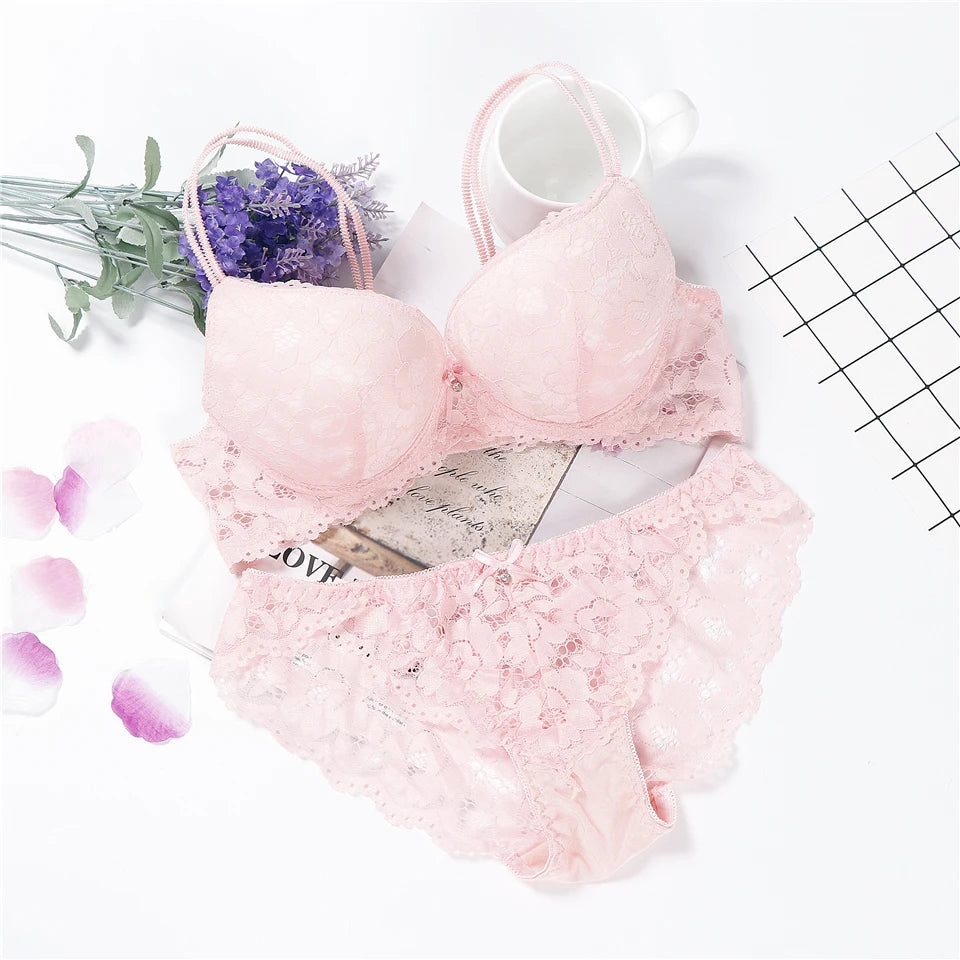 Glow Unbound LLC floral lace push-up bra and panty set