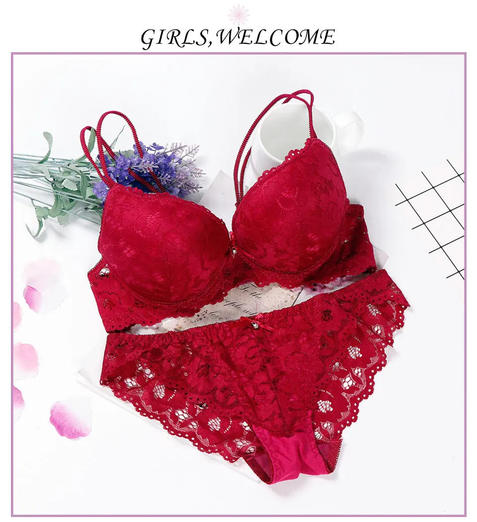 Glow Unbound LLC floral lace push-up bra and panty set