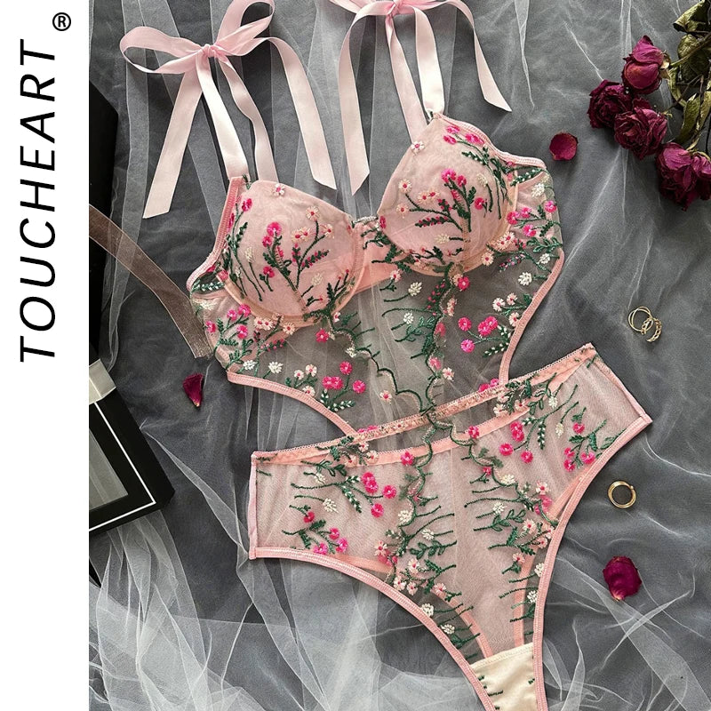 Glow Unbound LLC Floral Lace Bra and Thong Set