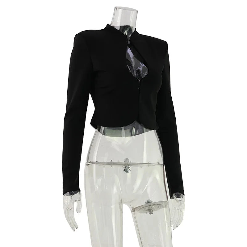 Glow Unbound LLC black cut-out stand collar blouse