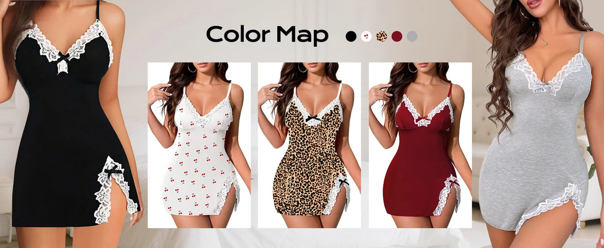 Stretch Lace-Trim Slip Nightie in 5 Colors Sizes S to 5XL