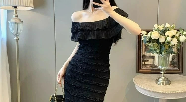 Black Off-Shoulder Draped Maxi Dress Sleeveless
