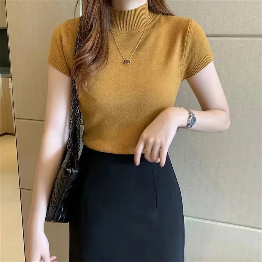 Glow Unbound LLC short-sleeve turtleneck knit top