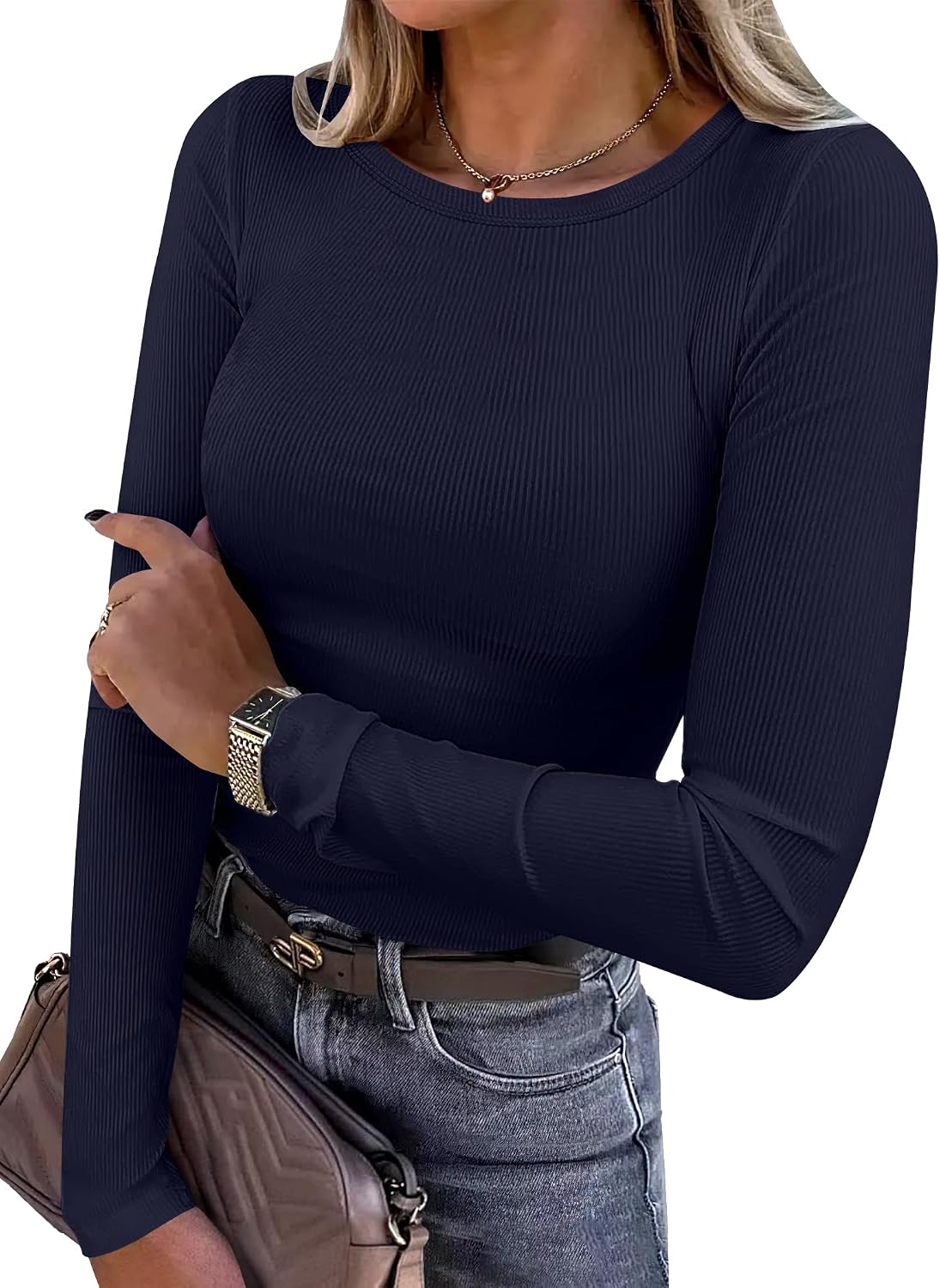 Glow Unbound Women Long Sleeve Shirts Ribbed Fitted Tops