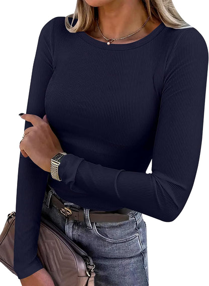 Glow Unbound Women Long Sleeve Shirts Ribbed Fitted Tops