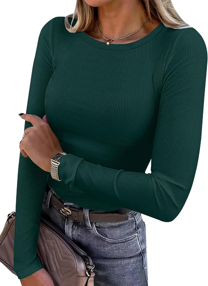 Glow Unbound Women Long Sleeve Shirts Ribbed Fitted Tops