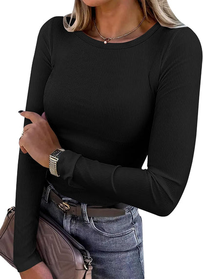 Glow Unbound Women Long Sleeve Shirts Ribbed Fitted Tops