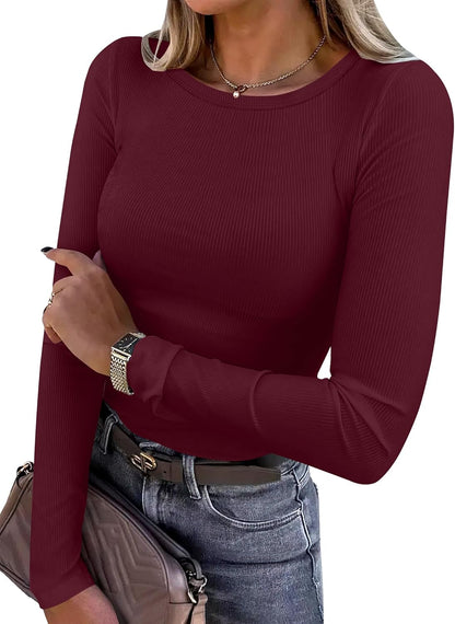 Glow Unbound Women Long Sleeve Shirts Ribbed Fitted Tops