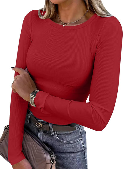 Glow Unbound Women Long Sleeve Shirts Ribbed Fitted Tops