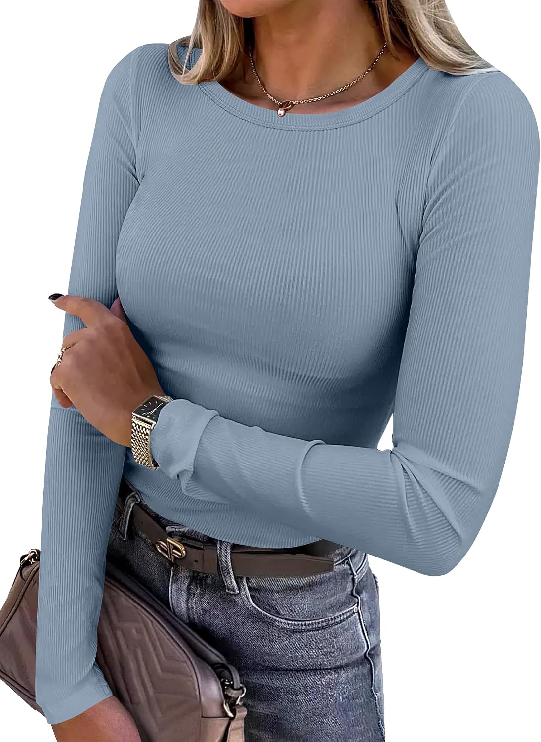 Glow Unbound Women Long Sleeve Shirts Ribbed Fitted Tops