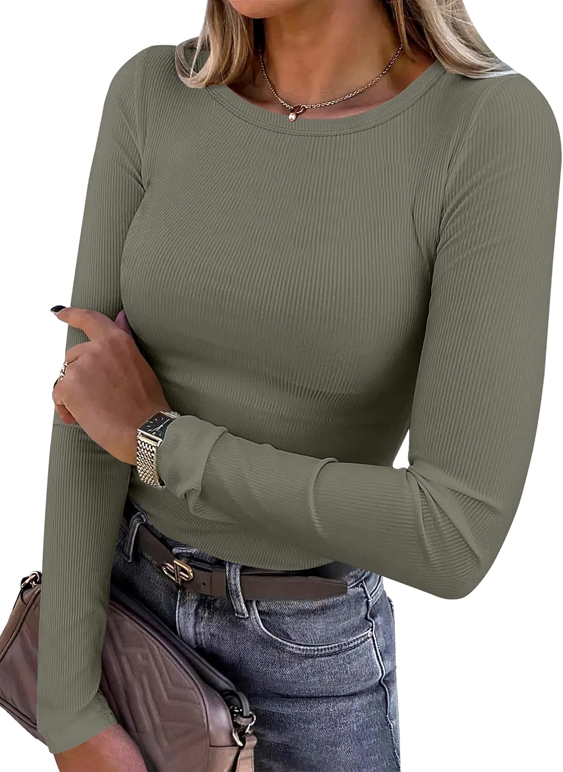 Glow Unbound Women Long Sleeve Shirts Ribbed Fitted Tops