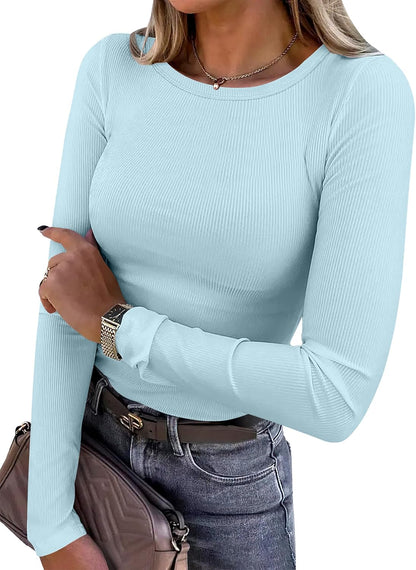 Glow Unbound Women Long Sleeve Shirts Ribbed Fitted Tops