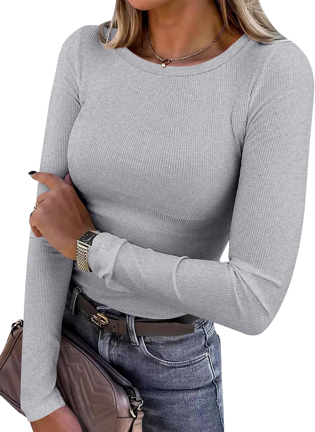 Glow Unbound Women Long Sleeve Shirts Ribbed Fitted Tops