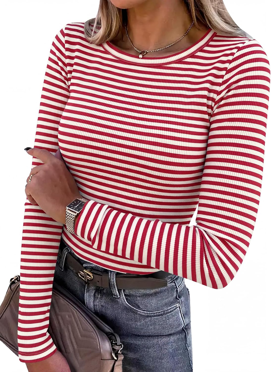 Glow Unbound Women Long Sleeve Shirts Ribbed Fitted Tops
