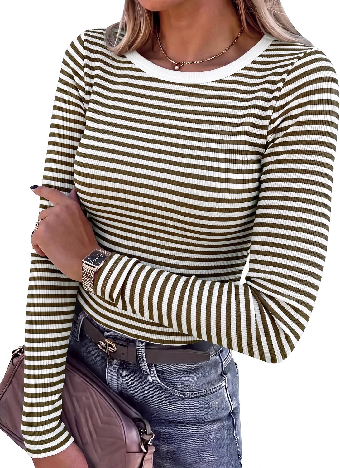 Glow Unbound Women Long Sleeve Shirts Ribbed Fitted Tops