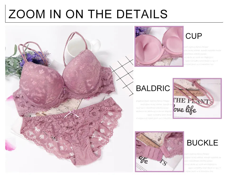 Glow Unbound LLC floral lace push-up bra and panty set