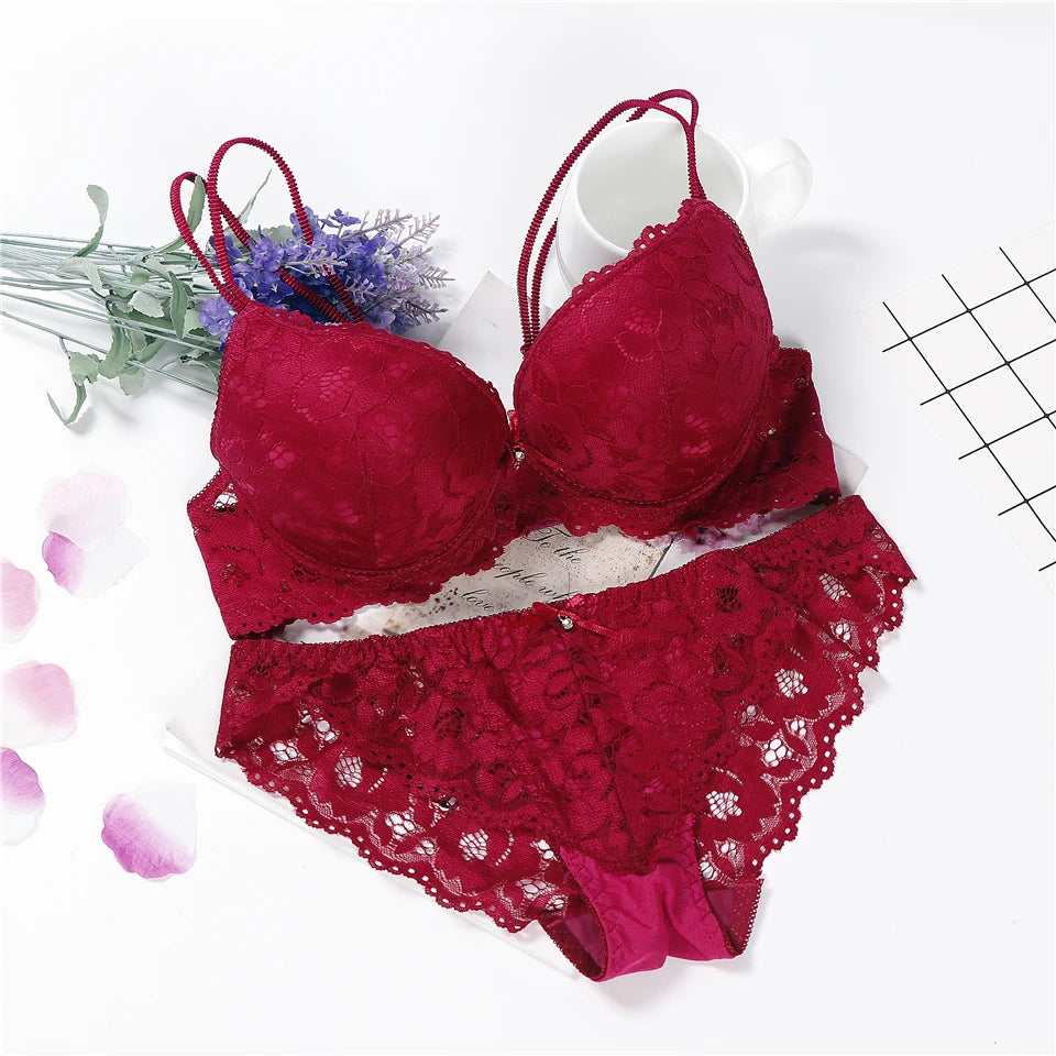 Glow Unbound LLC floral lace push-up bra and panty set
