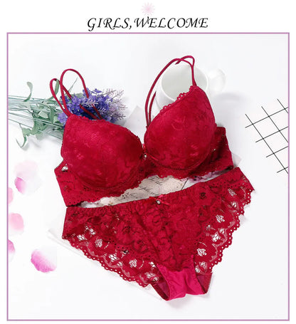 Glow Unbound LLC floral lace push-up bra and panty set