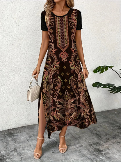 Glow Unbound LLC brown printed A-line dress