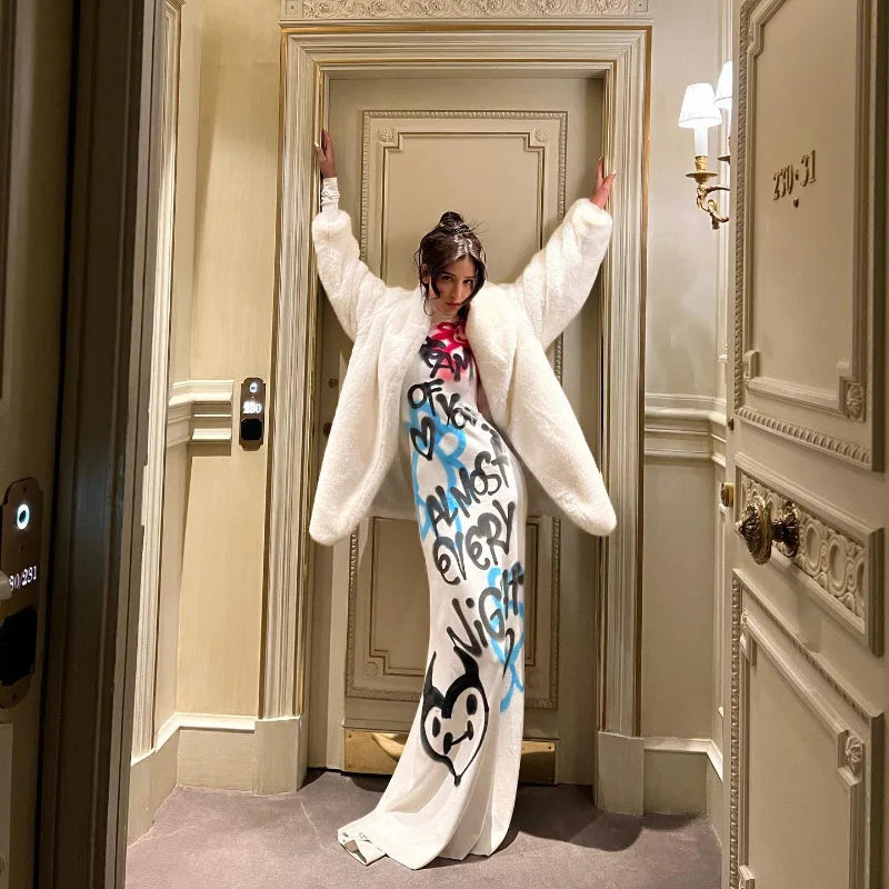 Glow Unbound LLC graffiti print turtleneck maxi dress