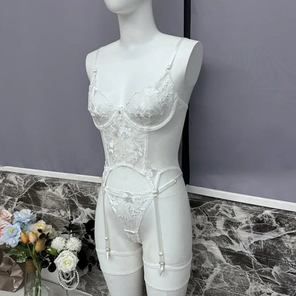 Black Sheer Embroidered Lace Lingerie Set Sizes S to L