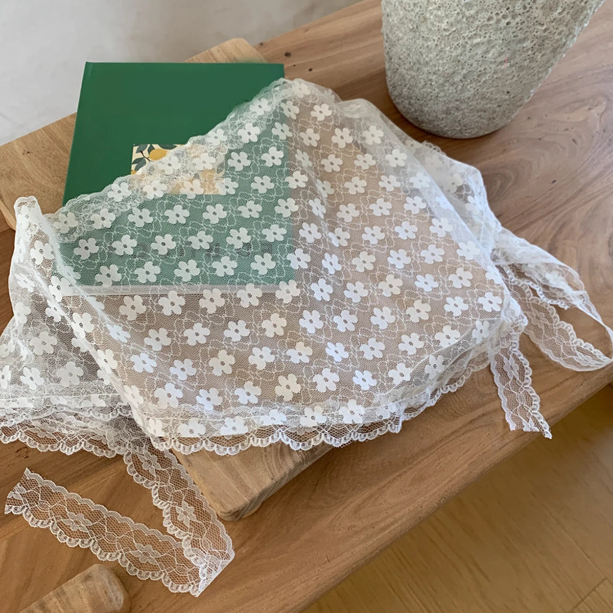 White Floral Lace Triangle Headscarf