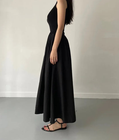 Glow Unbound LLC black midi dress with round neckline