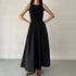 Glow Unbound LLC black midi dress with round neckline