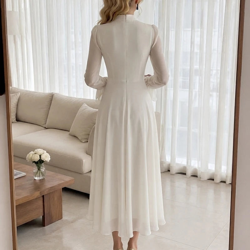 Glow Unbound LLC milky white draped midi dress