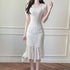 White Lace Fishtail Midi Dress, Slim Fit