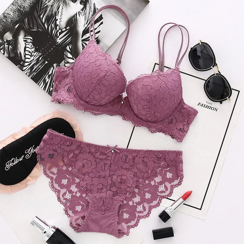 Glow Unbound LLC floral lace push-up bra and panty set