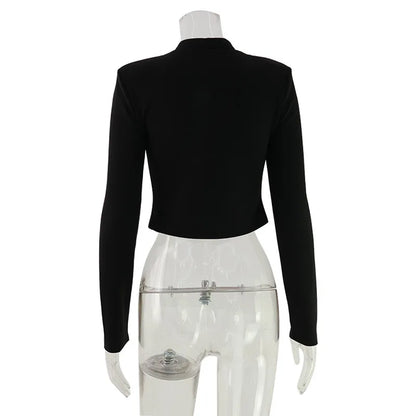 Glow Unbound LLC black cut-out stand collar blouse