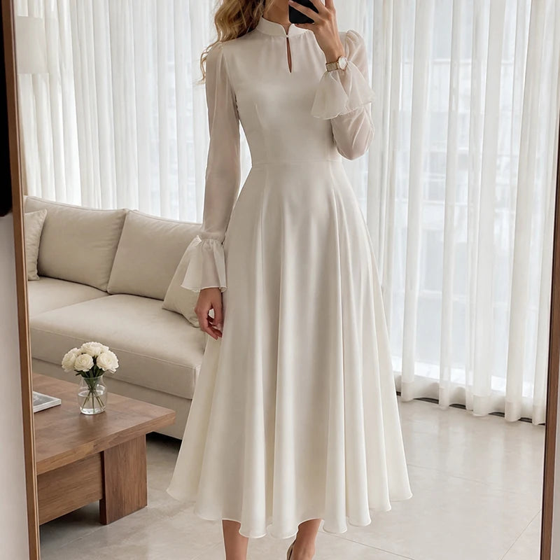 Glow Unbound LLC milky white draped midi dress