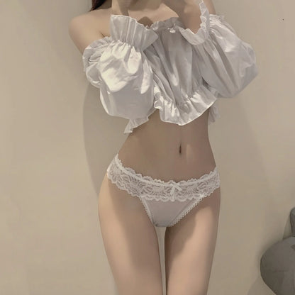 Lace-Trim Low-Rise Briefs Black or White