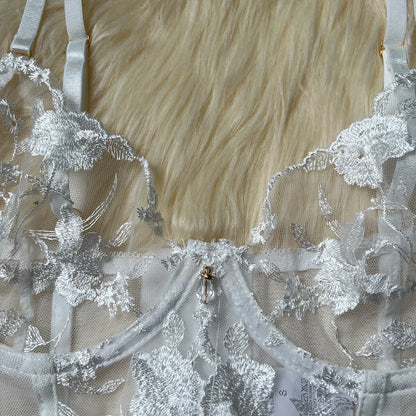 Black Sheer Embroidered Lace Lingerie Set Sizes S to L