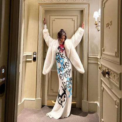 Glow Unbound LLC graffiti print turtleneck maxi dress