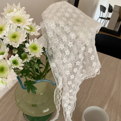 White Floral Lace Triangle Headscarf