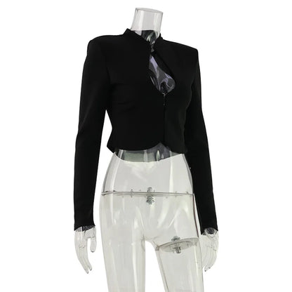 Glow Unbound LLC black cut-out stand collar blouse