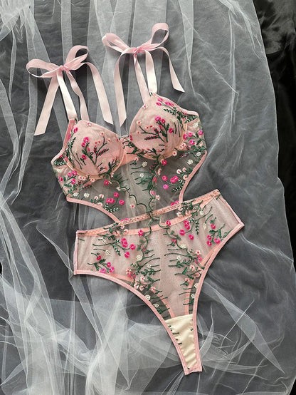 Glow Unbound LLC Floral Lace Bra and Thong Set