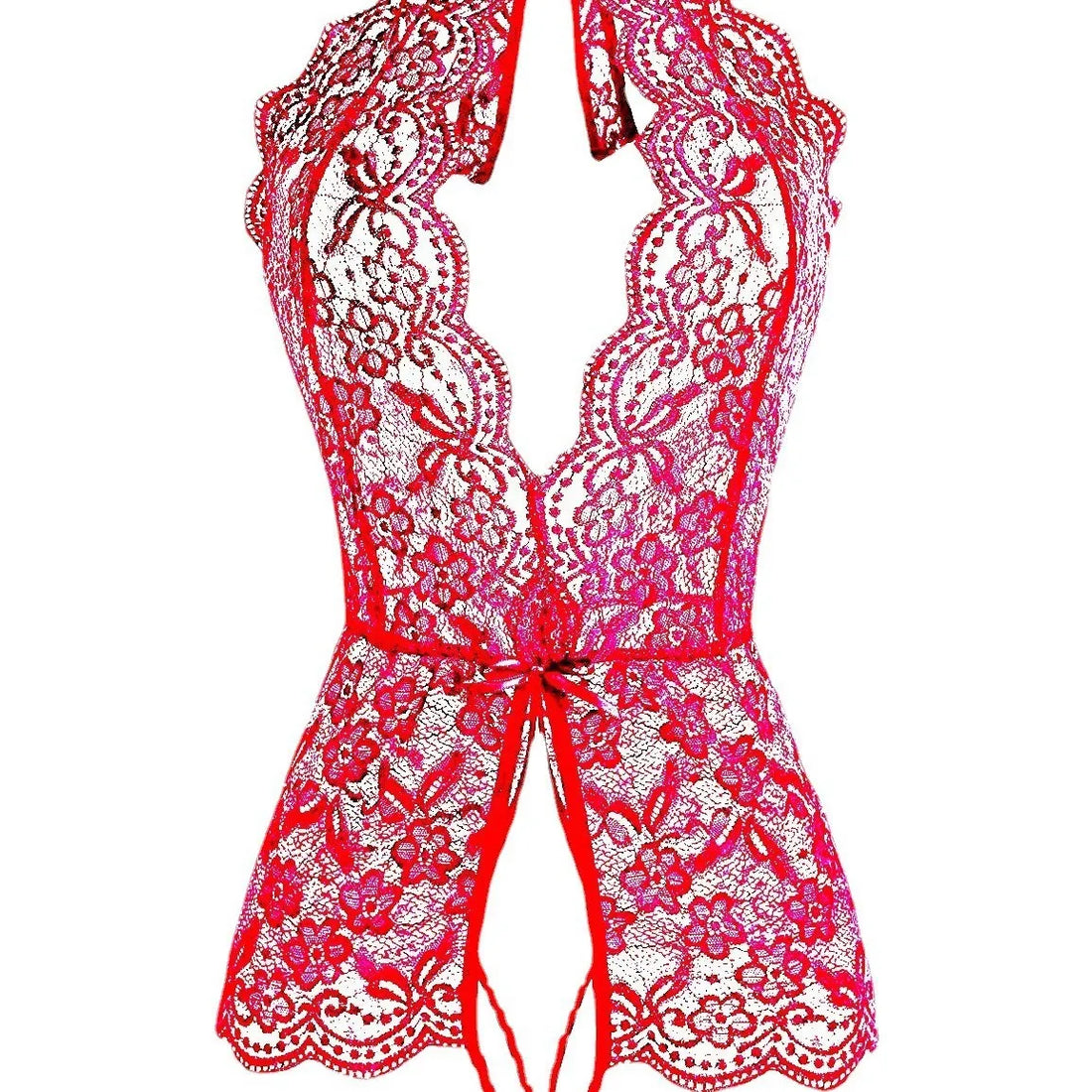 Lace Halter Bodysuit with Open-Crotch &amp; Backless Design