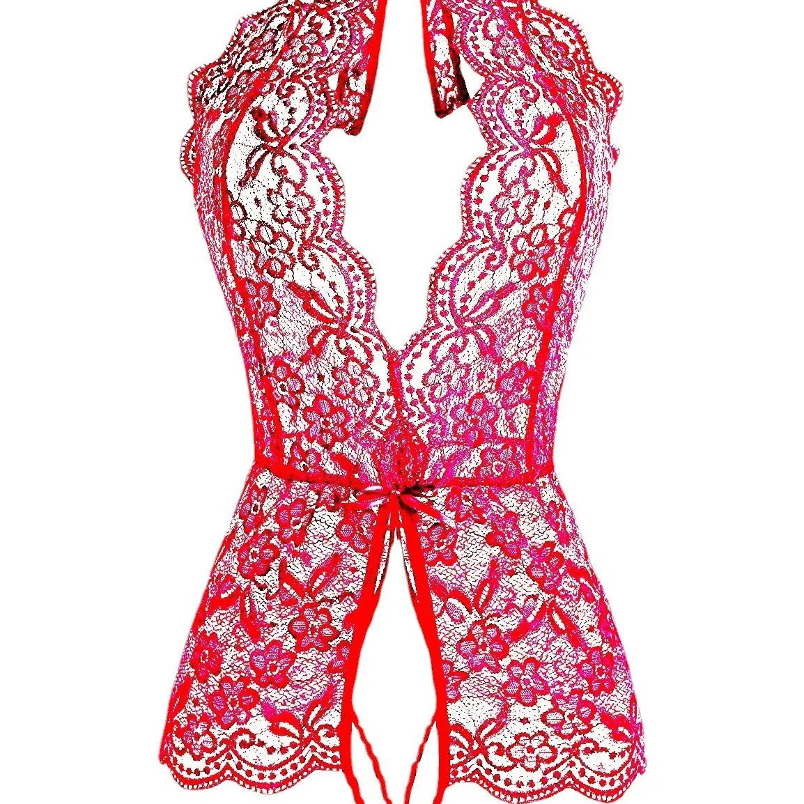 Lace Halter Bodysuit with Open-Crotch &amp; Backless Design
