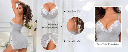 Stretch Lace-Trim Slip Nightie in 5 Colors Sizes S to 5XL