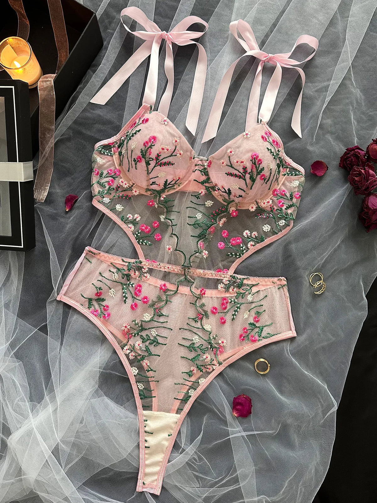 Glow Unbound LLC Floral Lace Bra and Thong Set