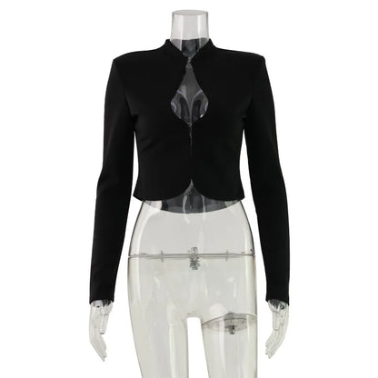 Glow Unbound LLC black cut-out stand collar blouse