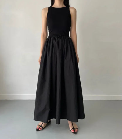 Glow Unbound LLC black midi dress with round neckline